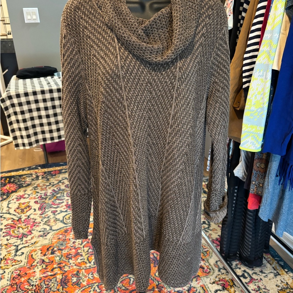 Eighty Eight Brown Cowl Neck Sweater with Cable Knit Design